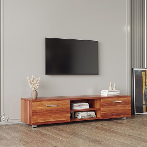 TV Stand Media Console Entertainment Center Table, 2 Storage Cabinet with Open Shelves for 70