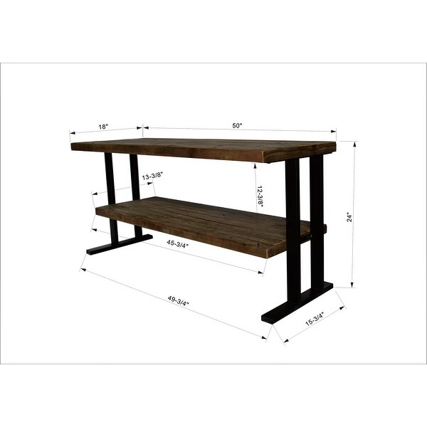 Media Console Table with one shelf, Natural Reclaimed wood and black finish