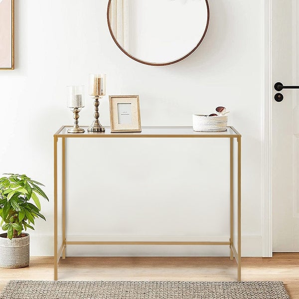 Modern Console Sofa Table, Tempered Glass Entryway Table for Hallway