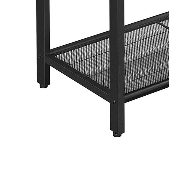 Industrial Wood and Metal Side Table with Open Mesh Shelf, Brown and Black - 23.6 H x 23.6 W x 11.8 L Inches