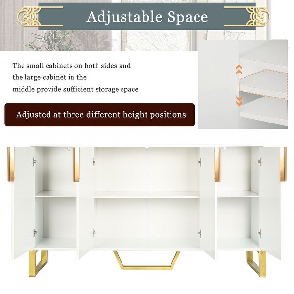 Modern sideboard with Four Doors, Metal handles and Legs and Adjustable Shelves Kitchen Cabinet