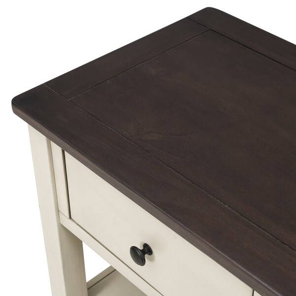 Retro Design Console Table with Two Open Shelves, Pine Solid Wood Frame and Legs