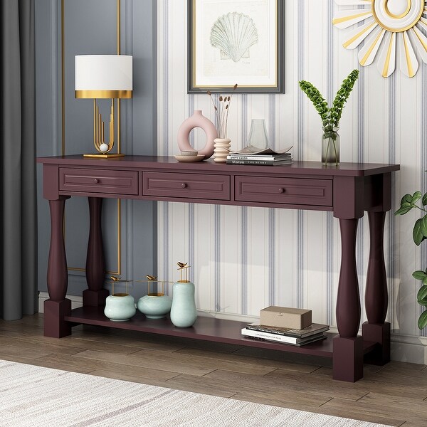 Sofa Table with Storage Drawers and Bottom Shelf, Wood Console Table