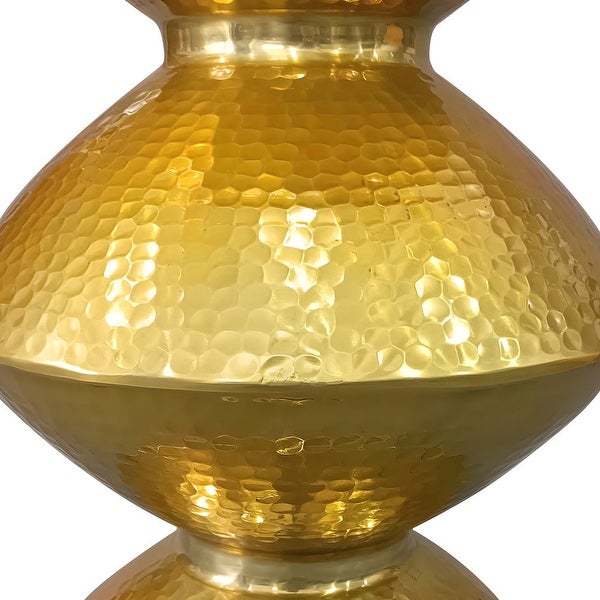 21 Inch Round Aluminum Side End Table, Hammered Embossed Metal Surface, Turned Pedestal Base, Gold - 14.5 L x 14.5 W x 20.5 H