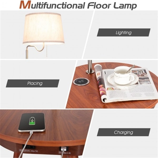 End Table Floor Lamp Table Lighting Wireless, Side Table with Charger