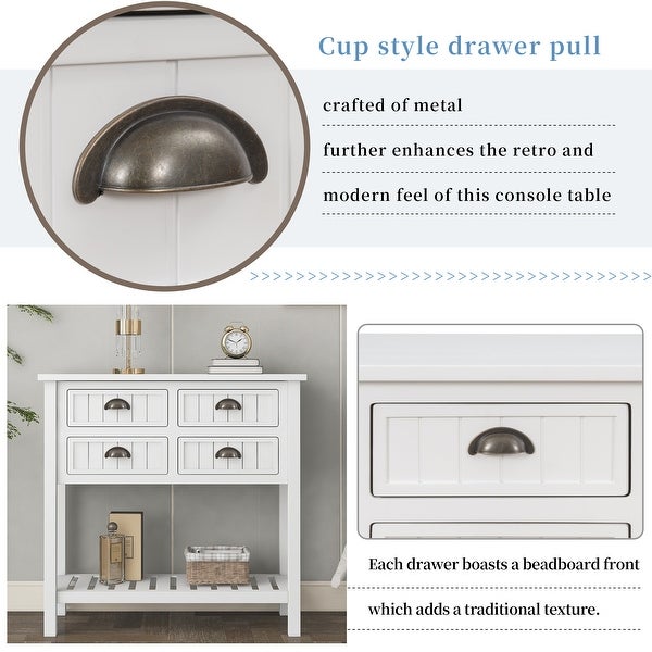 Sideboard Console Table with Four Drawers and Bottom Shelf for Living Room, Entryway, Hallway
