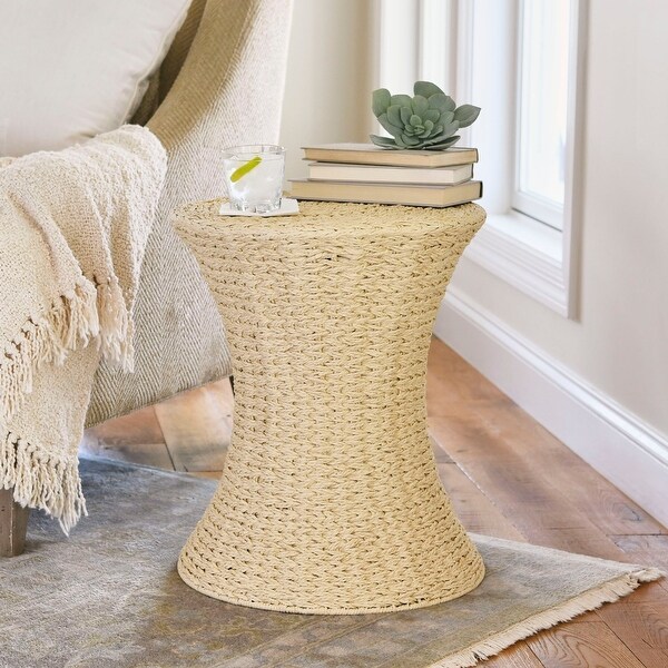 Handwoven Woven Paper Rope Woven Stool, Elegant Woven Braid with Sturdy Metal Frame, Beautiful Hourglass Profile, Multipurpose