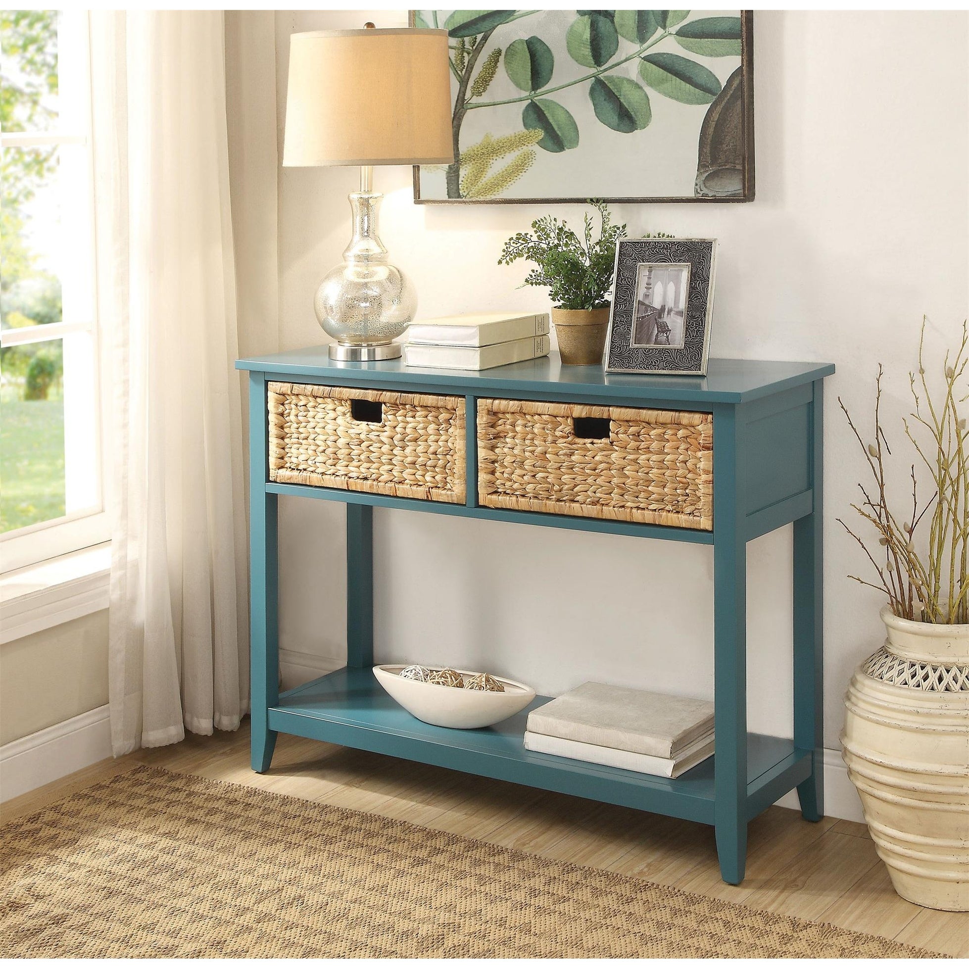 Modern Style Console Table, Sofa Table With 2 Baskets And Shelf