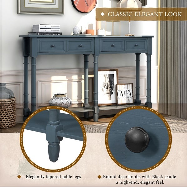 Rustic Console Table with 2 Storage Drawers and Round Deco Knob, Sofa Table with 1 Bottom Storage Shelf