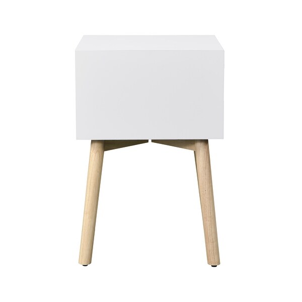 Mid-Century Side Table Nightstand with 2 Drawer, Wood Legs and Sliver Metal Knobs for Bedroom Living Room