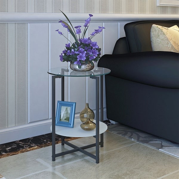 2 layer Tempered Glass End Table Round Coffee Table