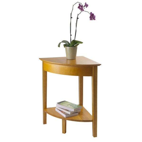 Wooden Corner Table, Sofa Table Snack Table Honey Finish with Shelf