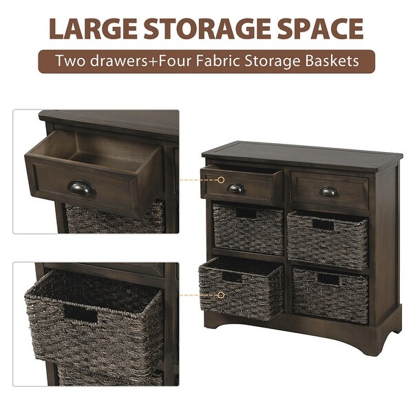 Wicker locker control table, two drawers and four classic rattan baskets