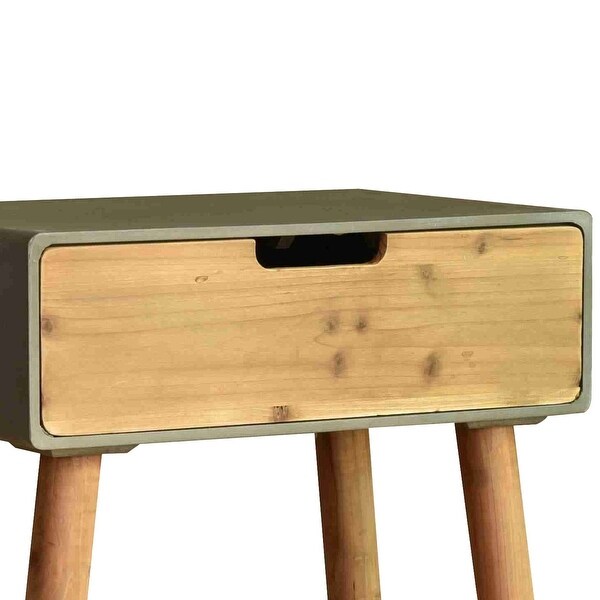 Wooden Side Table with Tapered Legs and Single Drawer, Gray and Brown - 23.62 H x 13.78 W x 20.47 L Inches