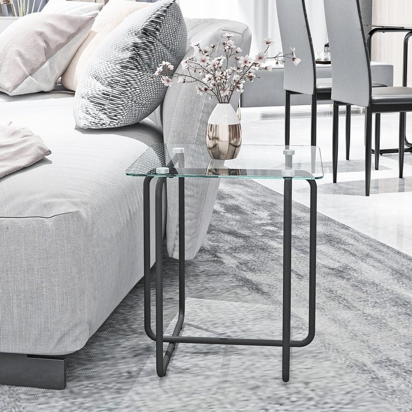 High Quality Glass End Table, Side Table with Metal Base