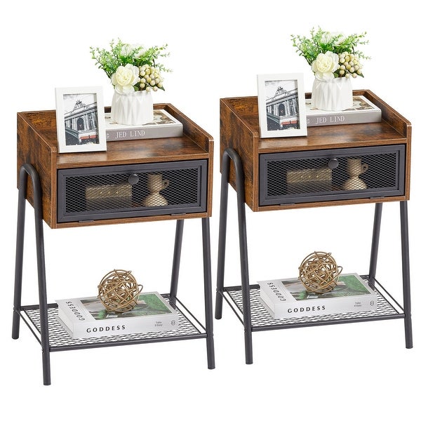 Taomika, ( Set of 2 ) Mid century Modern Side Table/End Table ,Rustic Brown