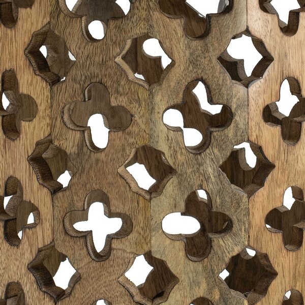 18, 16 Inch Side Tables, Mango Wood, Quatrefoil Design, Set of 2, Brown