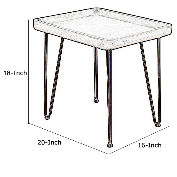 Rectangular Wooden Side Table with Hairpin Legs, Gray and Gold