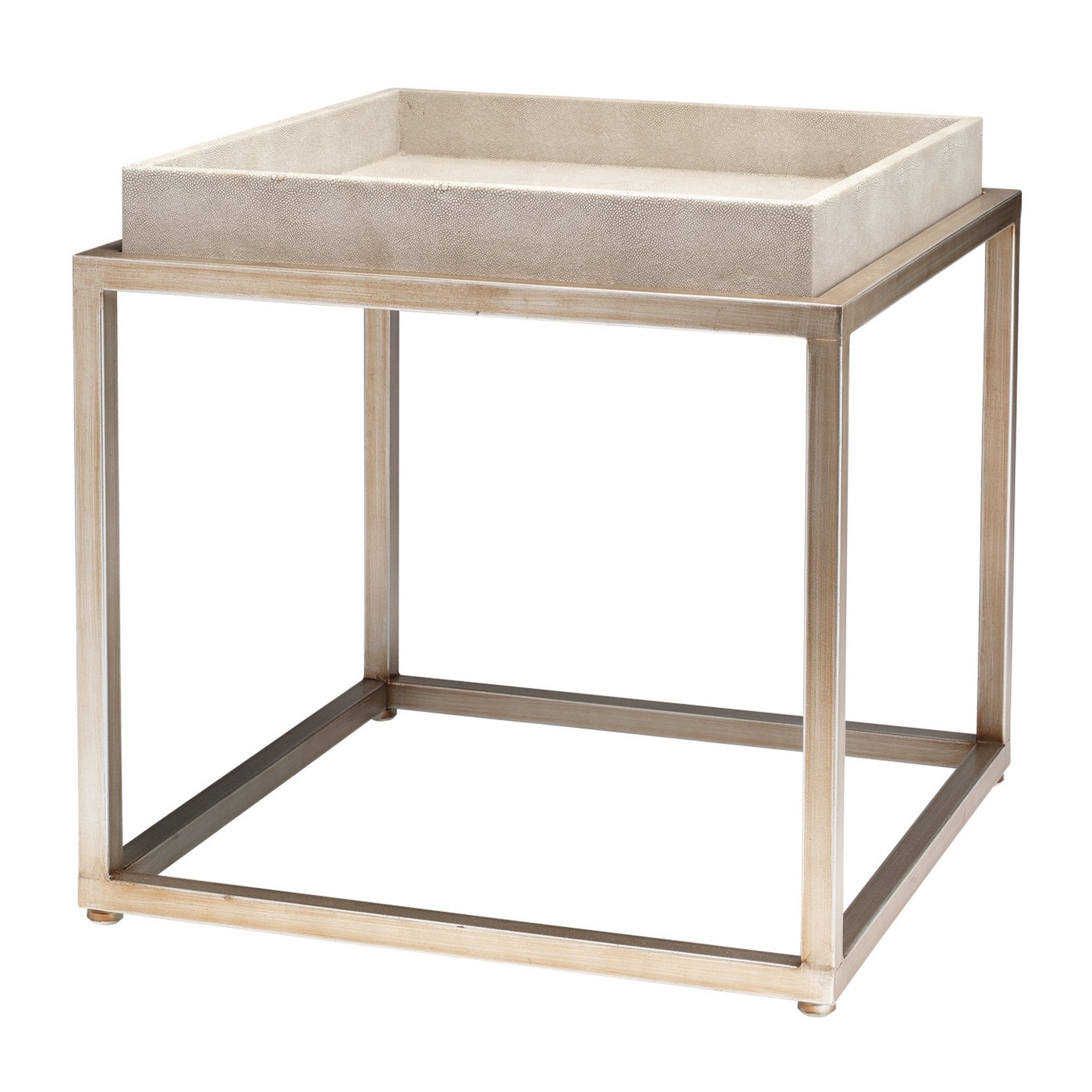 Side Table with Metal Base and Faux Leather Tabletop,Beige