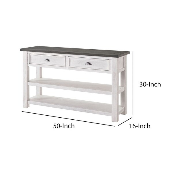 Coastal Rectangular Wooden Console Table with 2 Drawers, White and Gray