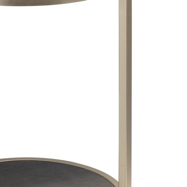 Metal Side Table with Round Top and Bottom, Gray and Silver