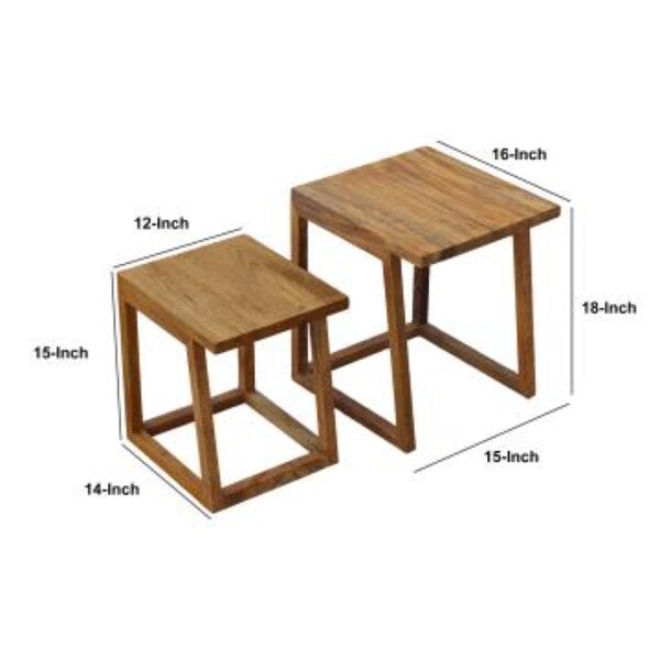 18, 15 Inch Rectangular 2 Piece Mango Wood Nesting Side Table Set with Grain Details, Brown - N/A
