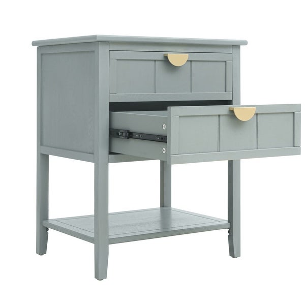 2-Drawer Side Table with Storage Shelf, Traditional End Table, Narrow Telephone Nightstand for Living Room, Bedroom
