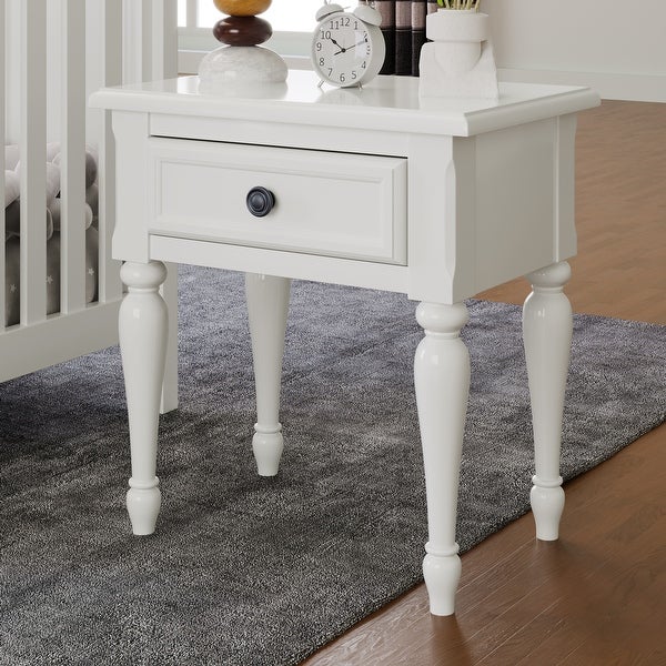 Wood 1 Drawer Nightstand for Nursery, Kid's Room, Bedroom, White