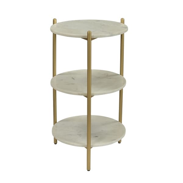 Somette 3-Tier Accent Table, White Marble and Gold Powder Coat - 16
