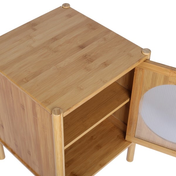 1 Door nightstand,Bamboo Mid Century Modern Nightstand,Bedside Table Accent End Table Side Table for Bedroom