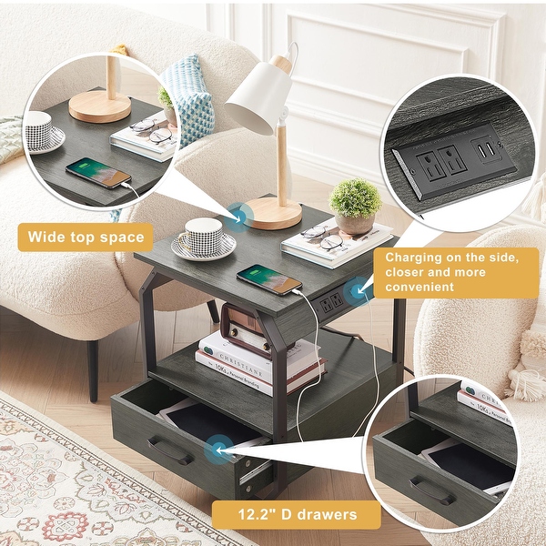 End Table/Side Table with Charging Station,Nightstand with 1 drawer