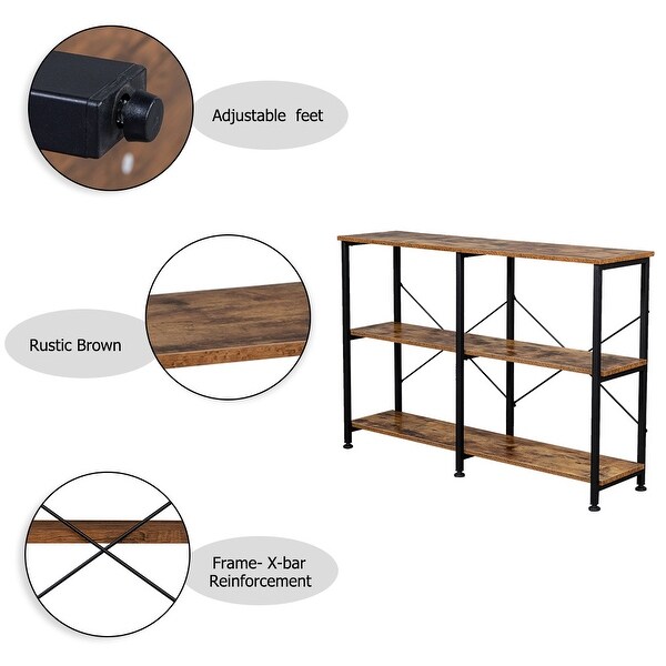 3-Tier Console Sofa Table, Industrial Foyer Table for Living Room, Entry Way, Hallway, Rustic Brown RT - 44.5