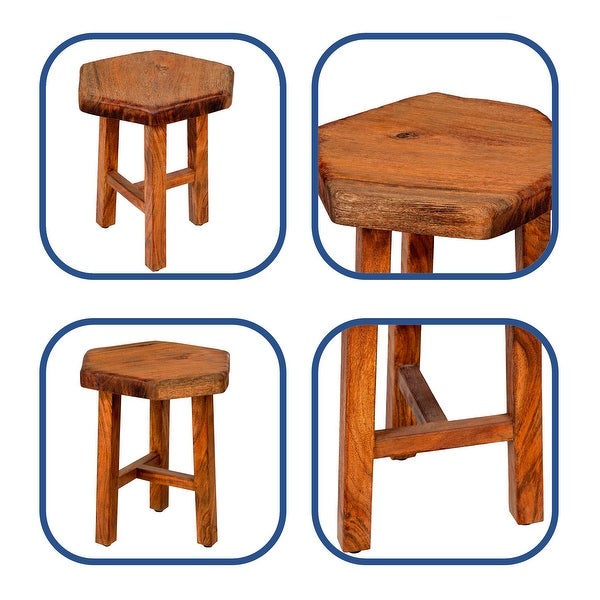 Warm Brown 18 Inch Hexagon Acacia Wood Side Table with Live Edge Top