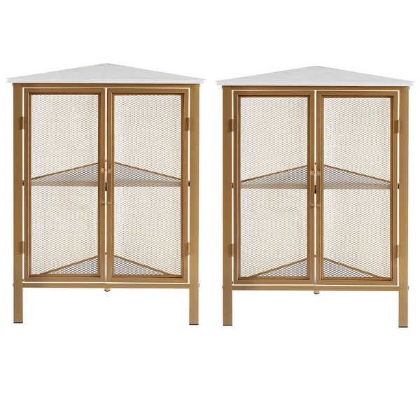 Set of 2 Industrial Triangle Corner Table with Dual Door and 3-tier Shelf Storage Cabinet