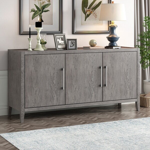 Modern Storage Cabinet Sideboard with 3 Metal Handles and 3 Doors, Wooden Cabinet with Adjustable Shelf for Entryway, Living Room