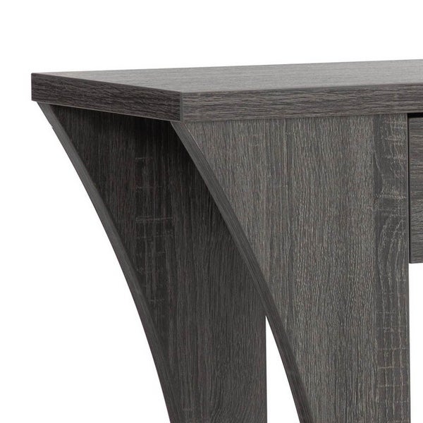 34 Inch Console Table with Drawer and Shelf, Curved Legs, Distressed Gray