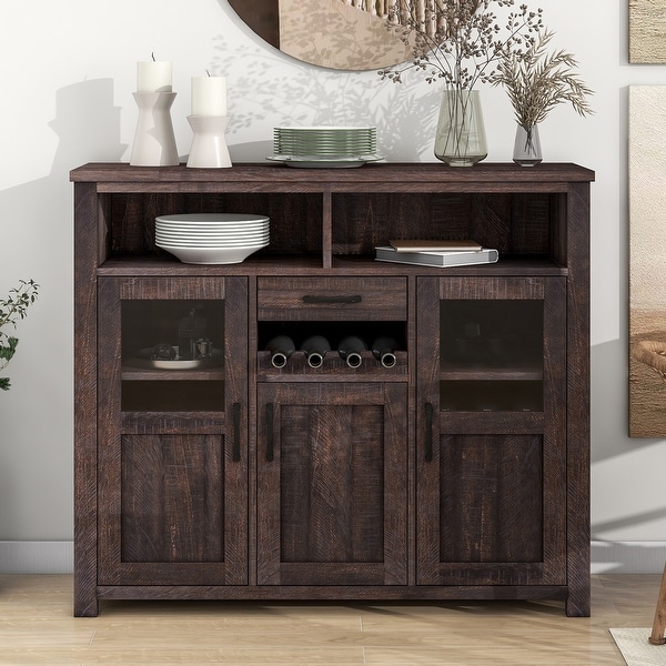 Retro Side Tables with Wine Rack, Drawer and Adjustable Shelves