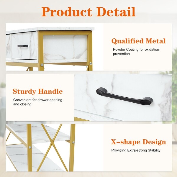 Kinbor Console Table with Drawers, Modern Entryway sofa Table w/ 3 Tiers Storage Shelves for Entryway, Living Room Furniture