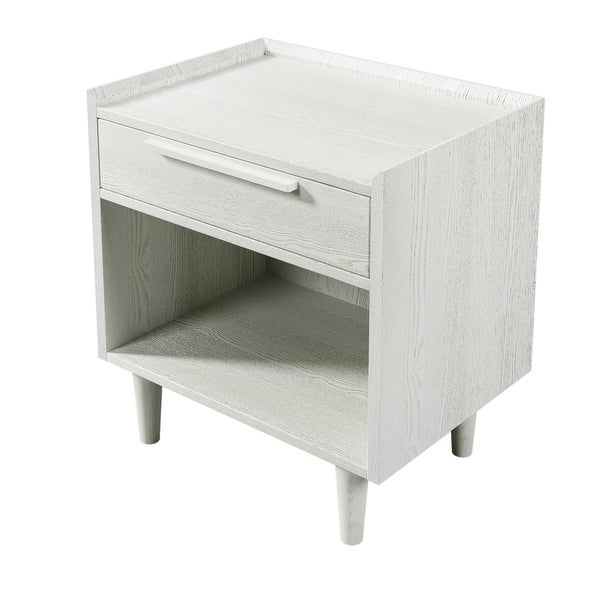 Modern Style Manufactured Wood 1 Drawer Nightstand Side Table with Wood Legs, White