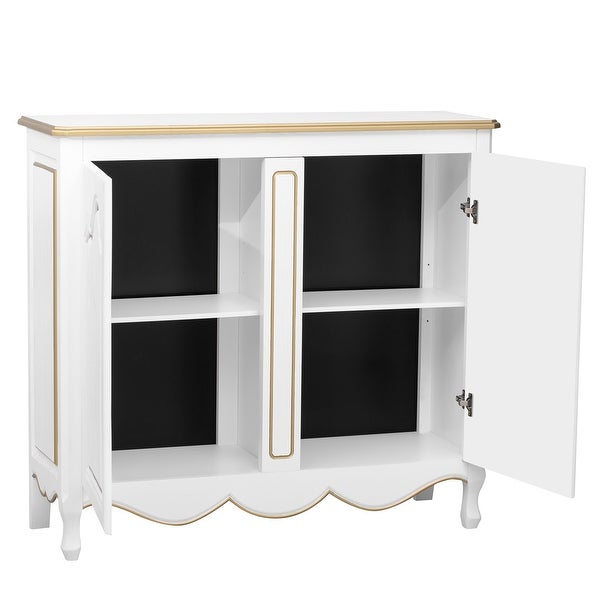 Accent Storage Cabinet with 2 Doors,Pure Hand Drawn,Solid Wood Legs