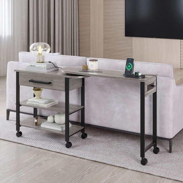 BELLEZE Margo Rotating Desk w/ Charge Station, Shelves, Drawer