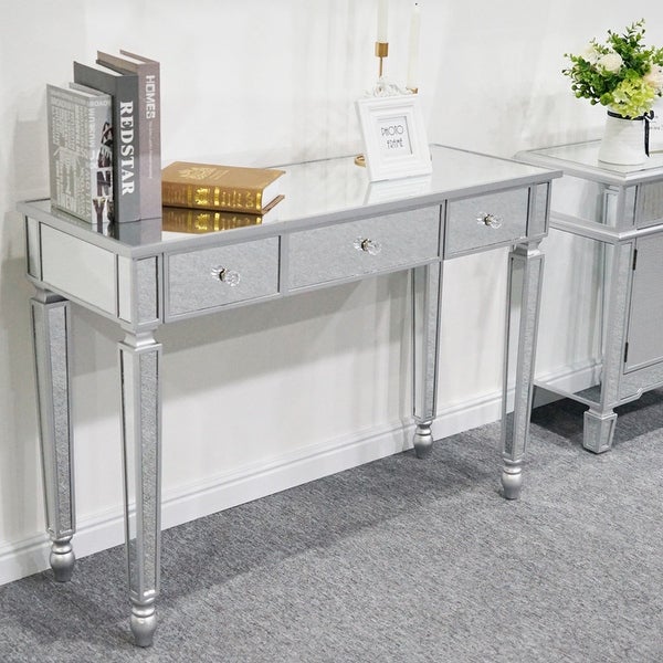 3 Drawers Mirror Table Dressing Table Console Table,Foyer Sofa Table Narrow for Entryway, Living Room, Hallway - 41.73