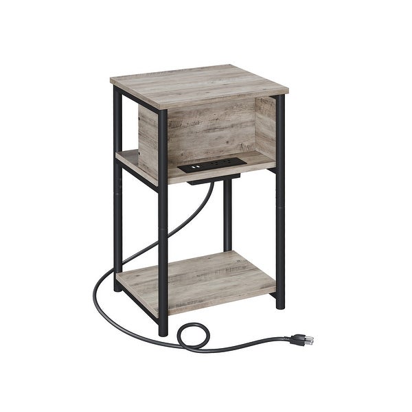 Side Table with Charging Station, 3-Tier End Table with USB Ports and Outlets, Nightstand for Living Room, Bedroom