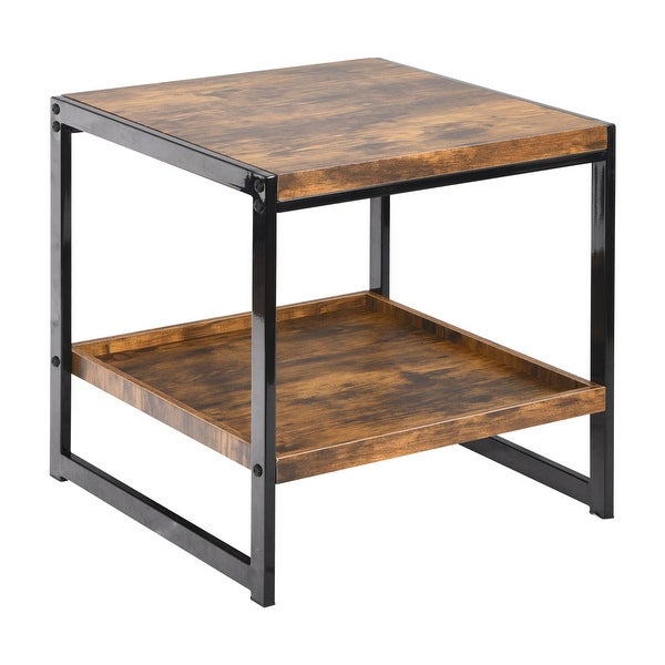 2-tier Side Table, Bedroom Nightstand with Lower Shelf