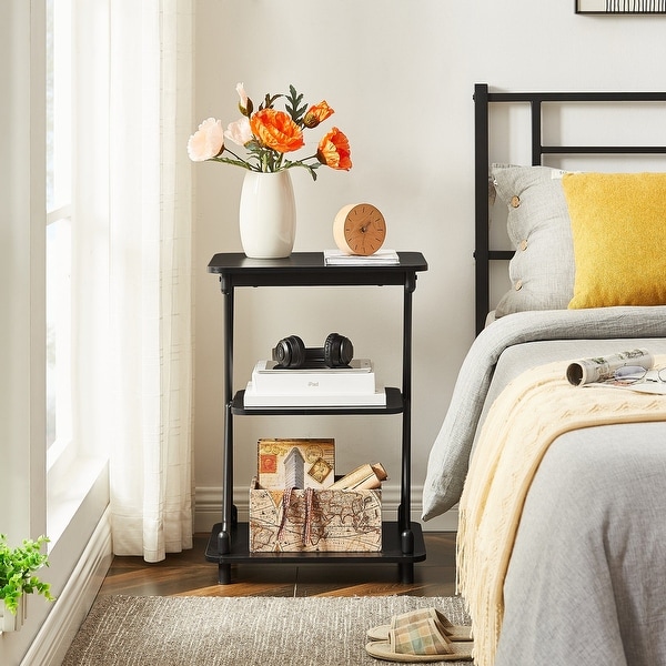 VECELO Modern 3-tier Side Table/End Table, X-cross Metal Frame Storage Shelf - (Set of 2)
