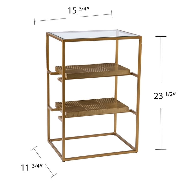 SEI Furniture Pantello Glass-Top Side Table w/ Shelving, Brass