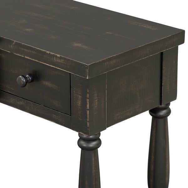 Solid Wood Console Table w/4 Drawers and Shelf for Hallway, Living Room