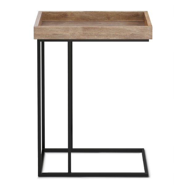 WYNDENHALL Matty SOLID MANGO WOOD and Metal 18 inch Wide Rectangle Industrial C Side Table in Natural, Fully Assembled