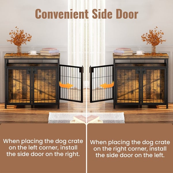 Furniture Style Dog Crate End Table, Pet Kennels Three Doors Dog House Indoor Use for Small Dogs