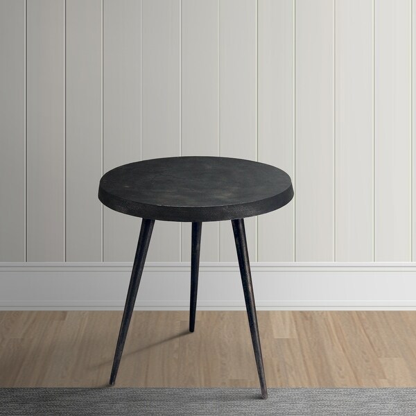 23 Inch Round Modern Minimalist Metal Side Table with Tripod Base, Charcoal Black